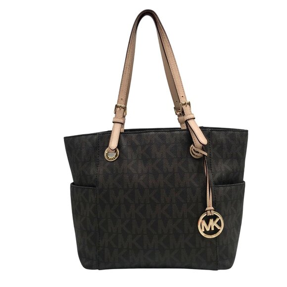 Michael Kors Brown Signature Coated Canvas Jet Set East West Tote Bag - Picture 1 of 11